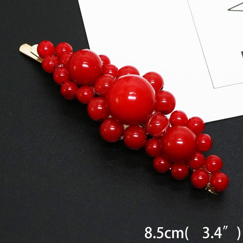 Barrette à cheveux avec perles rouges pour femmes, 1 pièce, épingle à cheveux, coréen, accessoire de coiffure: 3