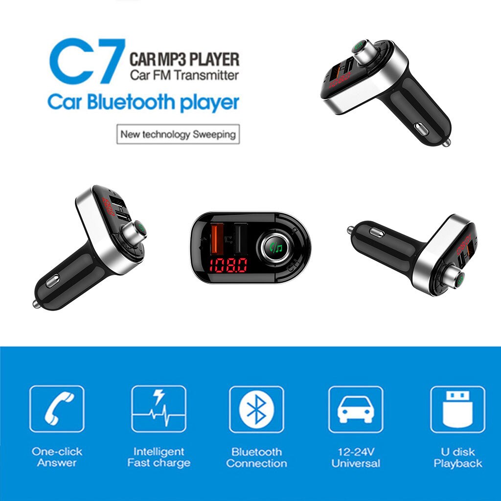Dual USB Charger Bluetooth Handsfree Car Kit Charger MP3 Player Wireless Car Wireless Blueteeth FM Transmitter Car Hands-free