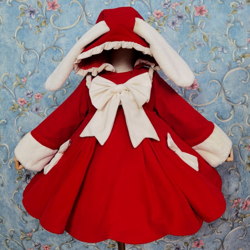 Abrigo de Lotia roja para niña, Parka con capucha de conejo de Pascua para niño, ropa de abrigo gruesa de manga larga, chaquetas de princesa para Año