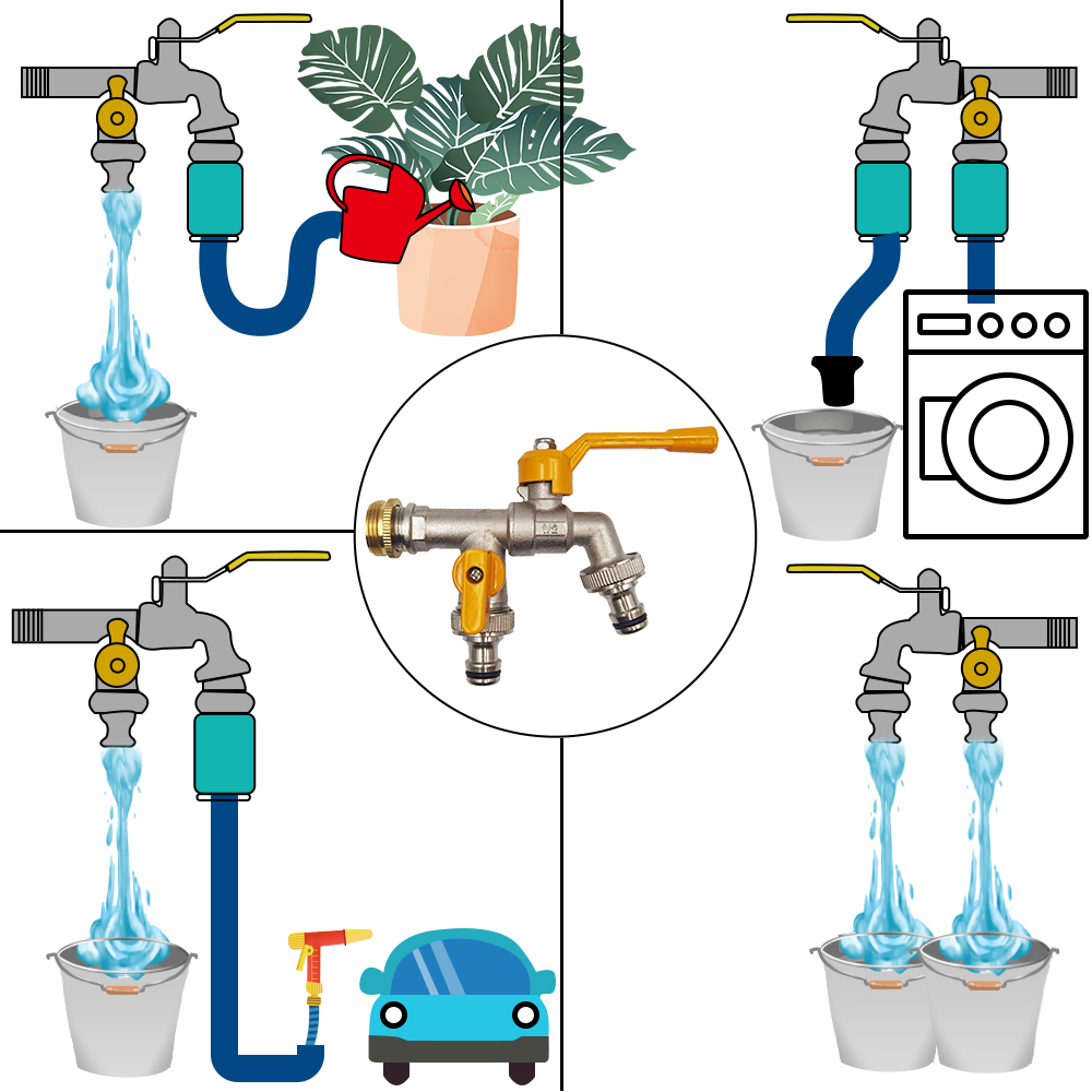 Adattatore per rubinetto per tubo da giardino 1/2 '' IBC Connettore per serbatoio dell'acqua Irrigazione a 2 gareggiare a 1 attraverso Giunto per rubinetto in ottone Raccordo di ricambio Valvola a sfera
