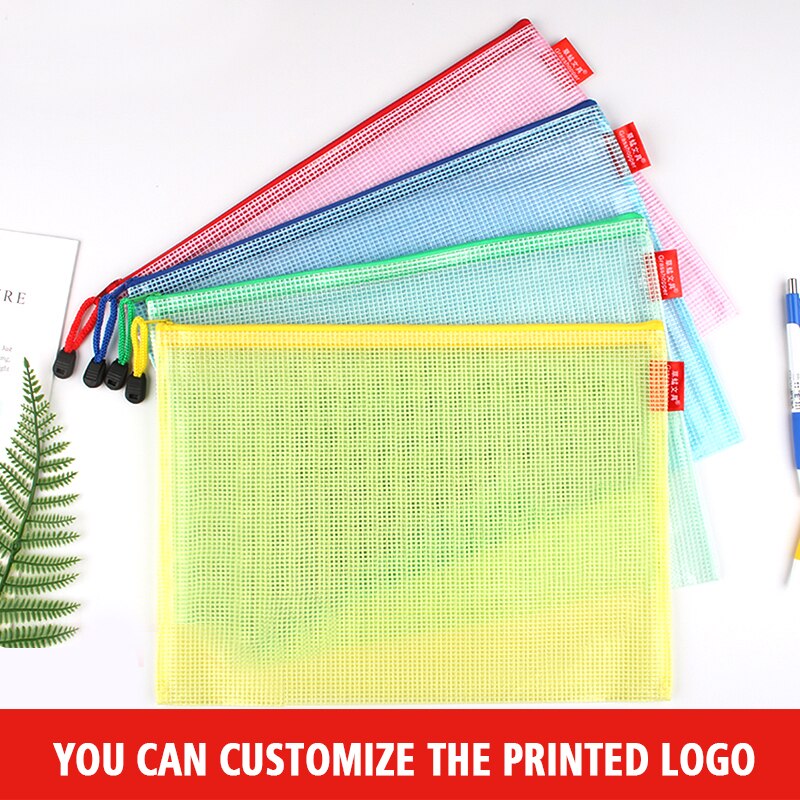 A4/A5/A6 Waterproof Plastic Zipper Color Transparent File Package Stationery Office Storage Bag