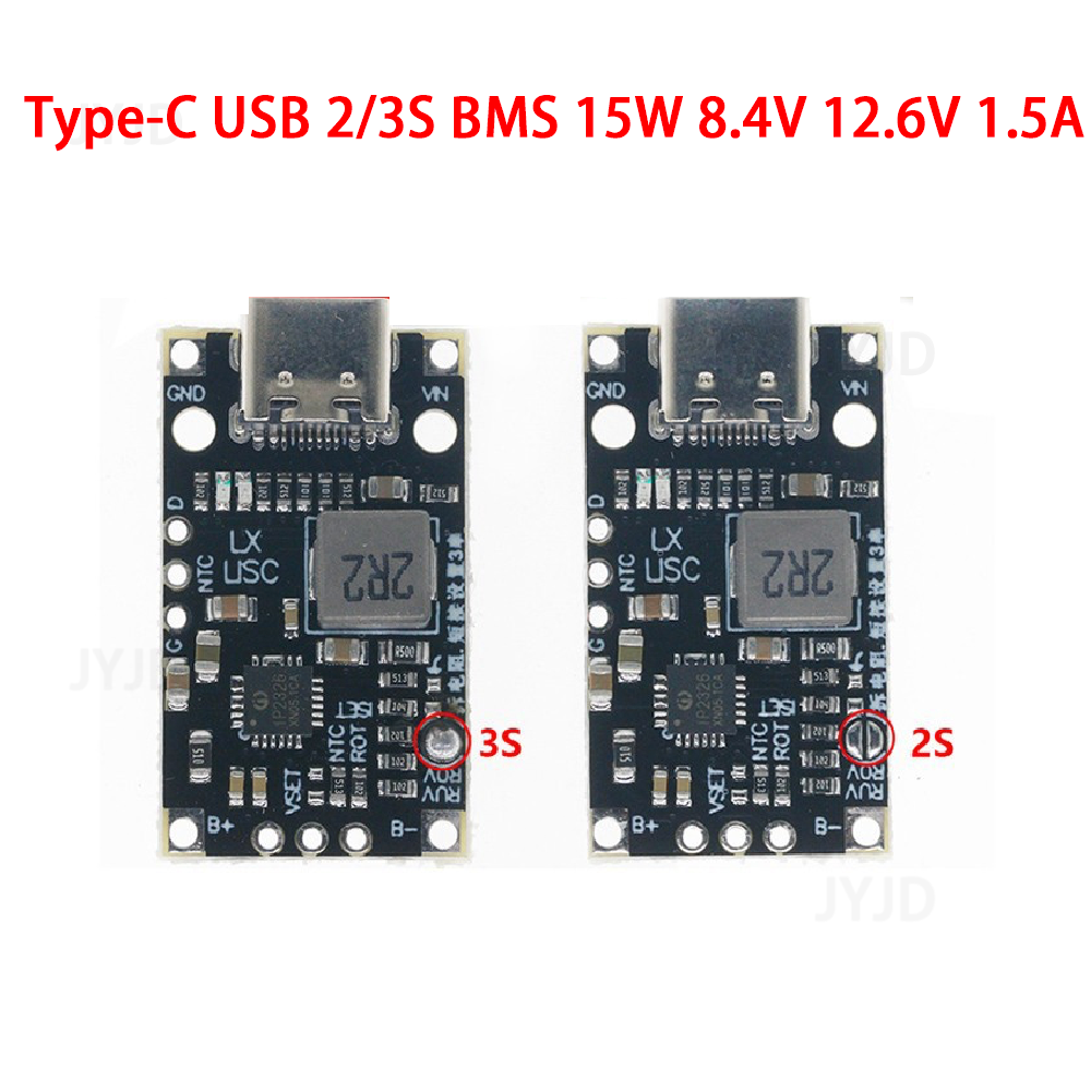 Usb 2s 3s bms 15w 8.4v 12.6v 1.5a módulo de impulso de carregamento de bateria de lítio com suporte balanceado carga rápida com indicador tipo-c