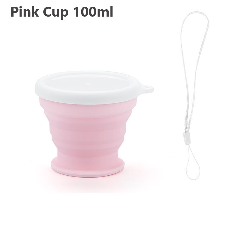 Collapsible Coffee Cup with Lids Reusable Camping Tea Cup for Portable Foldable Hiking Traveling Office Eco-friendly Sustainable: Pink Cup 100ml