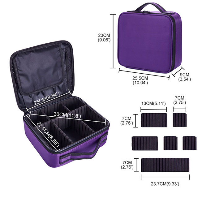 Makeup bag Train Case Makeup Cosmetic bag Organizer Portable Artist Storage Bag With Adjustable Dividers Makeup Brush Case: PURPLE
