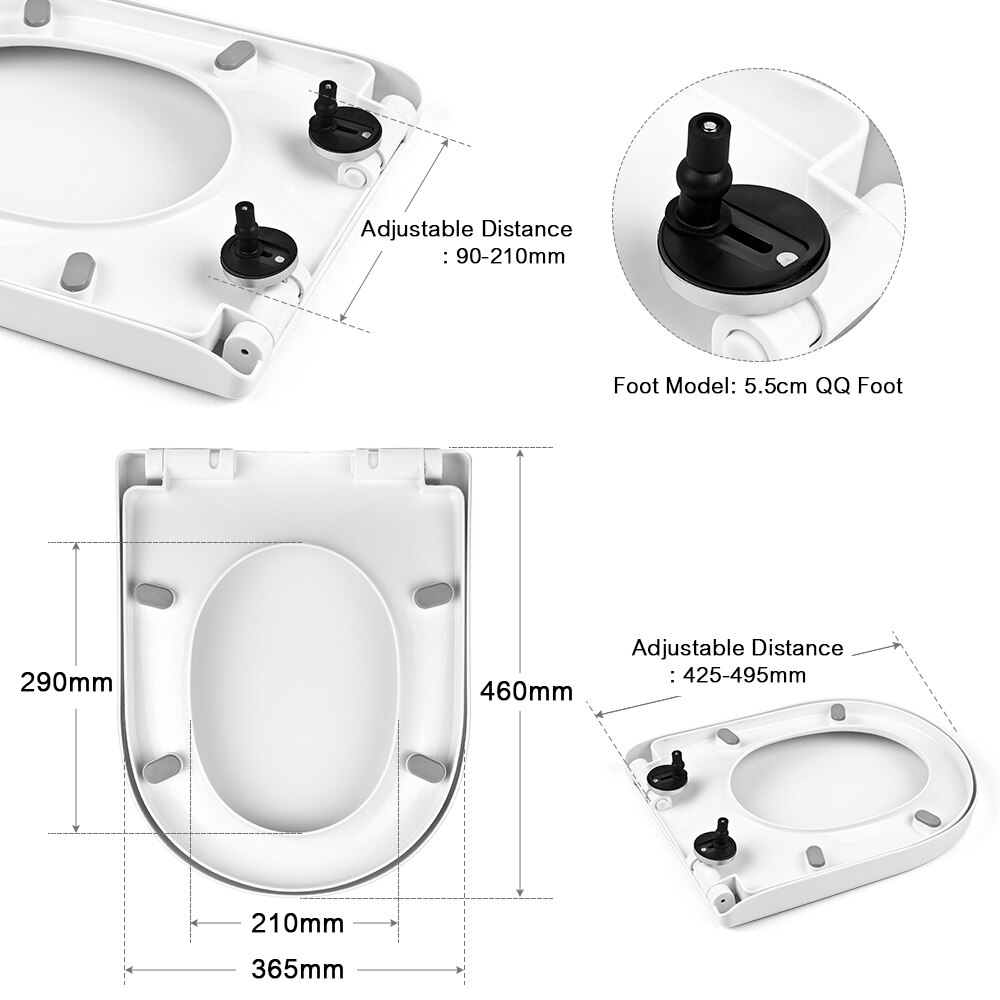 Bathroom Round Toilet Seat No Smelling Easy to Install &amp; Clean Toilet Seat with Lid Adjustable Distance