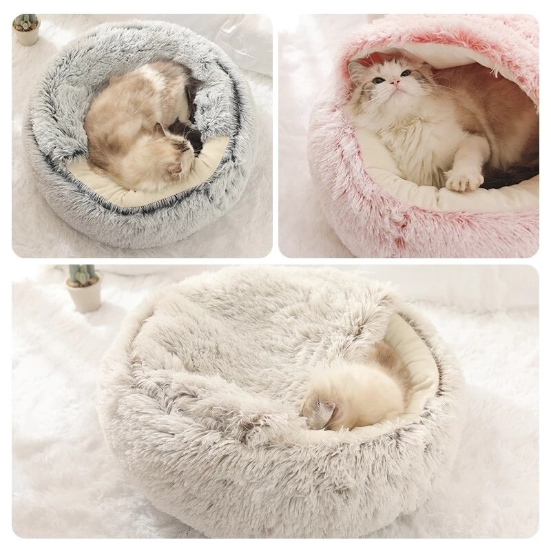 Sac de couchage en peluche pour animaux de compagnie, demi-paquet rond et en velours cristal, lit en peluche pour chat, coussin pour chien, fournitures pour animaux de compagnie