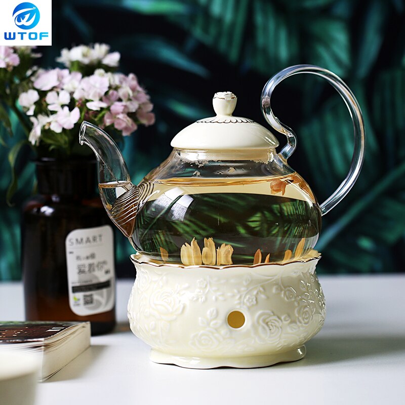 Théière en céramique avec crépine Vintage porcelaine britannique théière et ensemble de tasses bougie chauffage verre tasses à café décoration de la maison