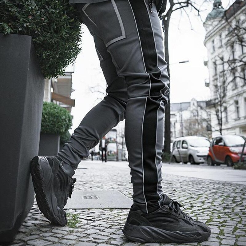 Pantalon de jogging réfléchissant pour homme avec poches zippées et bas ouvert pour le jogging, l'entraînement, la gym, la course à pied, l'entraînement