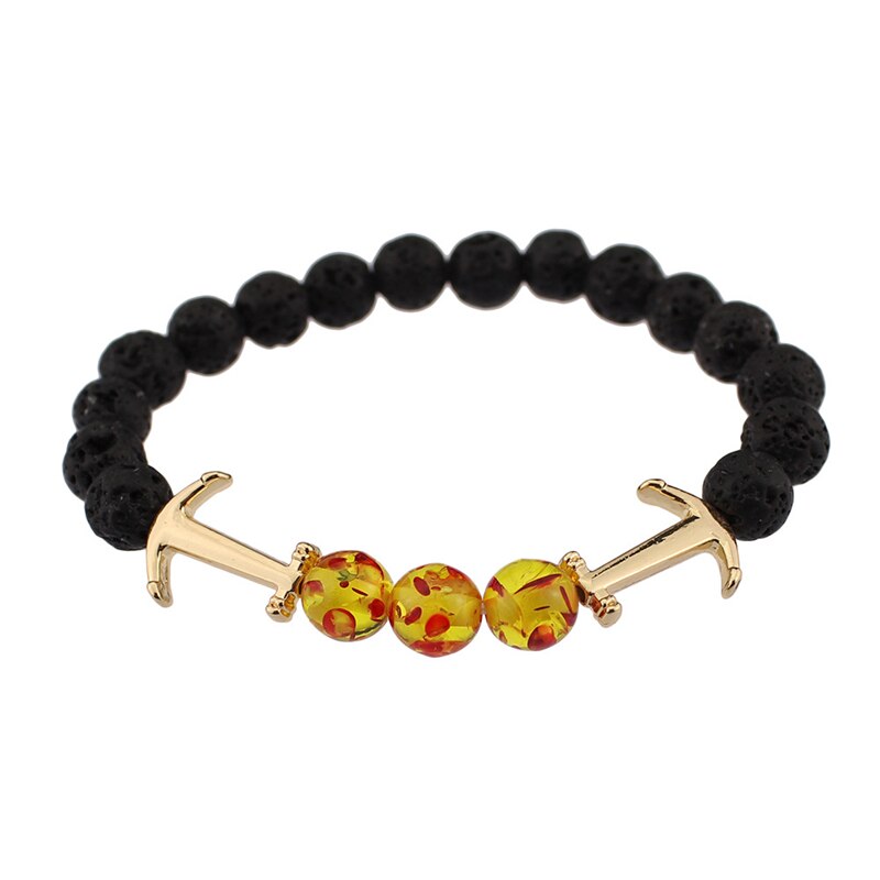 Men's Lava Bead Adjustable Bracelet With Anchor Charm for him: Default Title