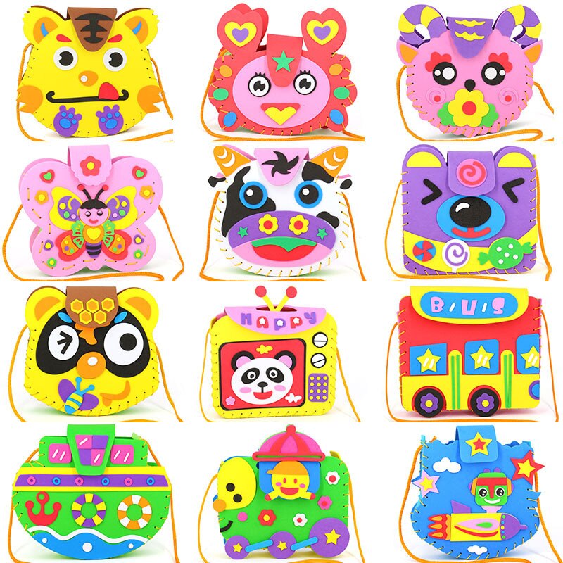 Children DIY EVA Handmade Bags DIY 3D Stickers Craft Toys Kindergarten DIY Toys Handmade Materials Bags Cartoon Small Handbags