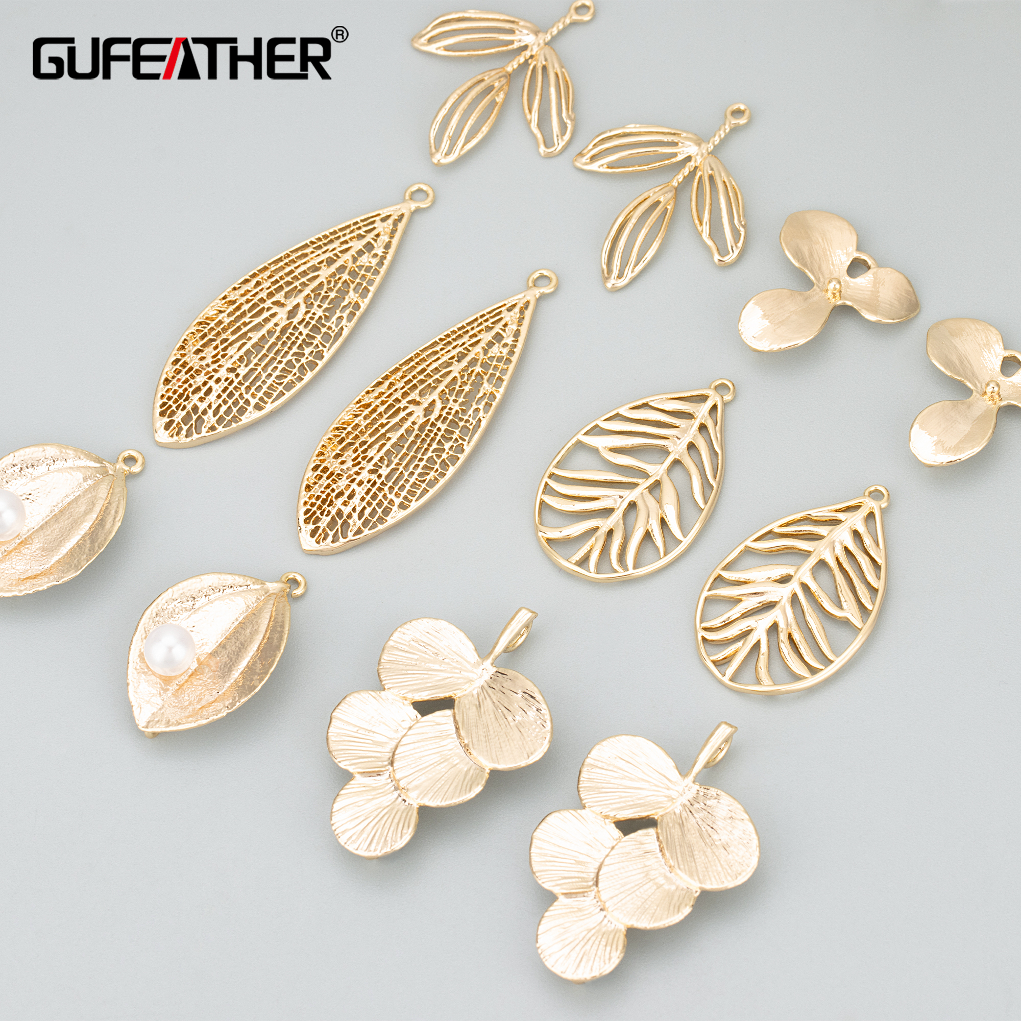 GUFEATHER MD66, sieraden accessoires, 18k goud rhodium plated, koper, bladvorm, sieraden maken, bedels, diy hangers, 6 stks/partij