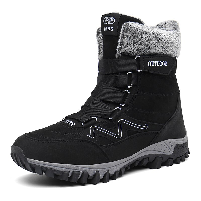 Super Warm Men Snow Boots Boots Platform Mid Calf Boots Men Thick Plush Waterproof Slip-resistant Leather Winter Shoes 39-46: Black / 10