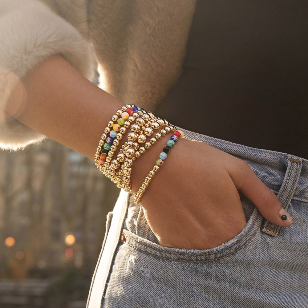 Trendy Handgemaakte Gouden Kleur Kralen Armbanden Multi-Kleur Chamilia Kralen Bohemen Elastische Armband Voor Vrouwen Sieraden Accessoires