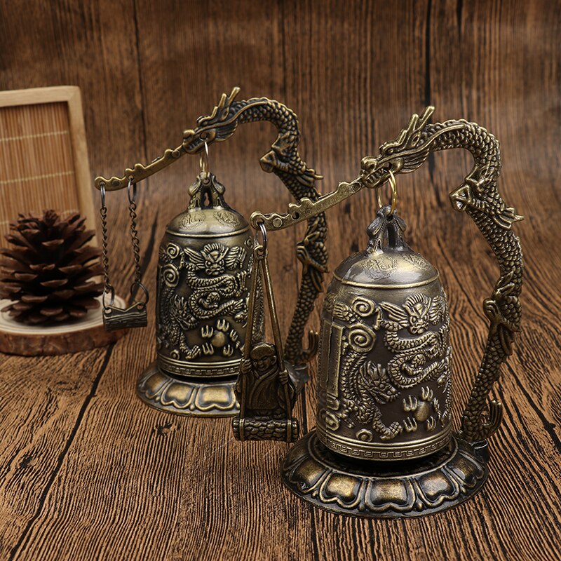 Boeddhisme Tempel Messing Koper Metaal Dragon Bell Klok Gesneden Standbeeld Lotus Boeddha Arts Standbeeld Klok Home Decoratieve Ambachten