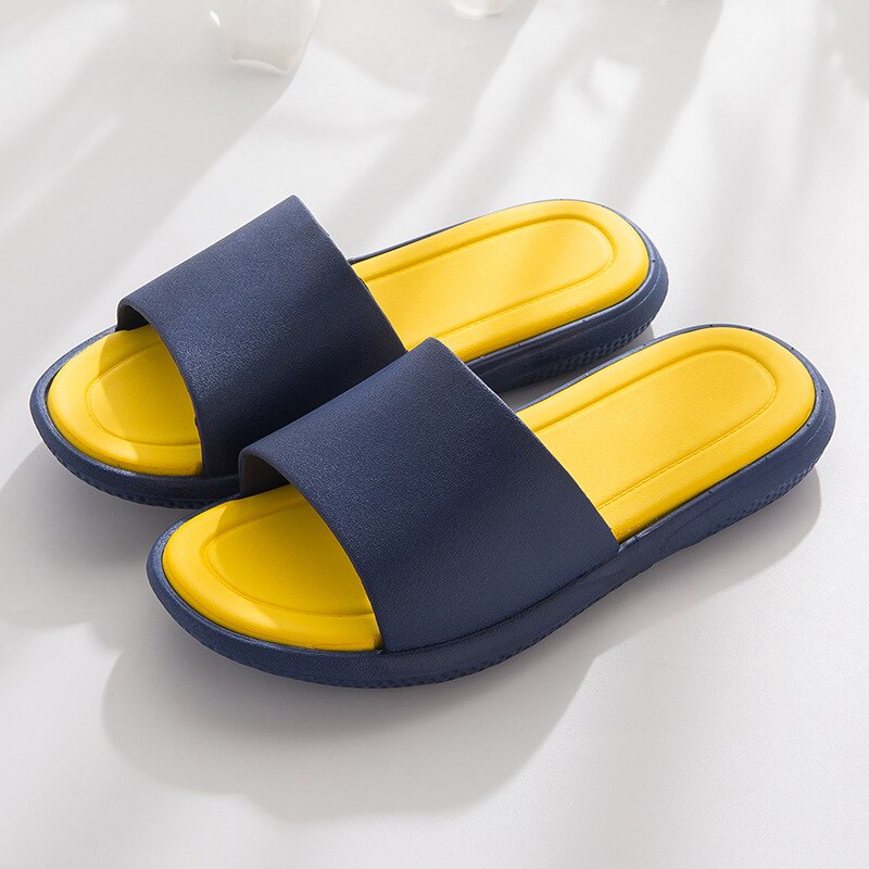 Pantoufles de Style japonais pour hommes et femmes, pantoufles d'intérieur à fond épais, antidérapantes, pour salle de bain, été: dark blue / 40-41