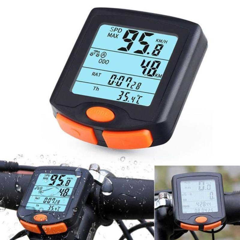 Draht Drahtlose Radfahren Fahrrad Computer Fahrrad 8 Sprachen LED Lcd-Computer-geschwindigkeitsmesser-grüNe Hintergrundbeleuchtung Lcd-bildschirm Wasserdicht Tachometer