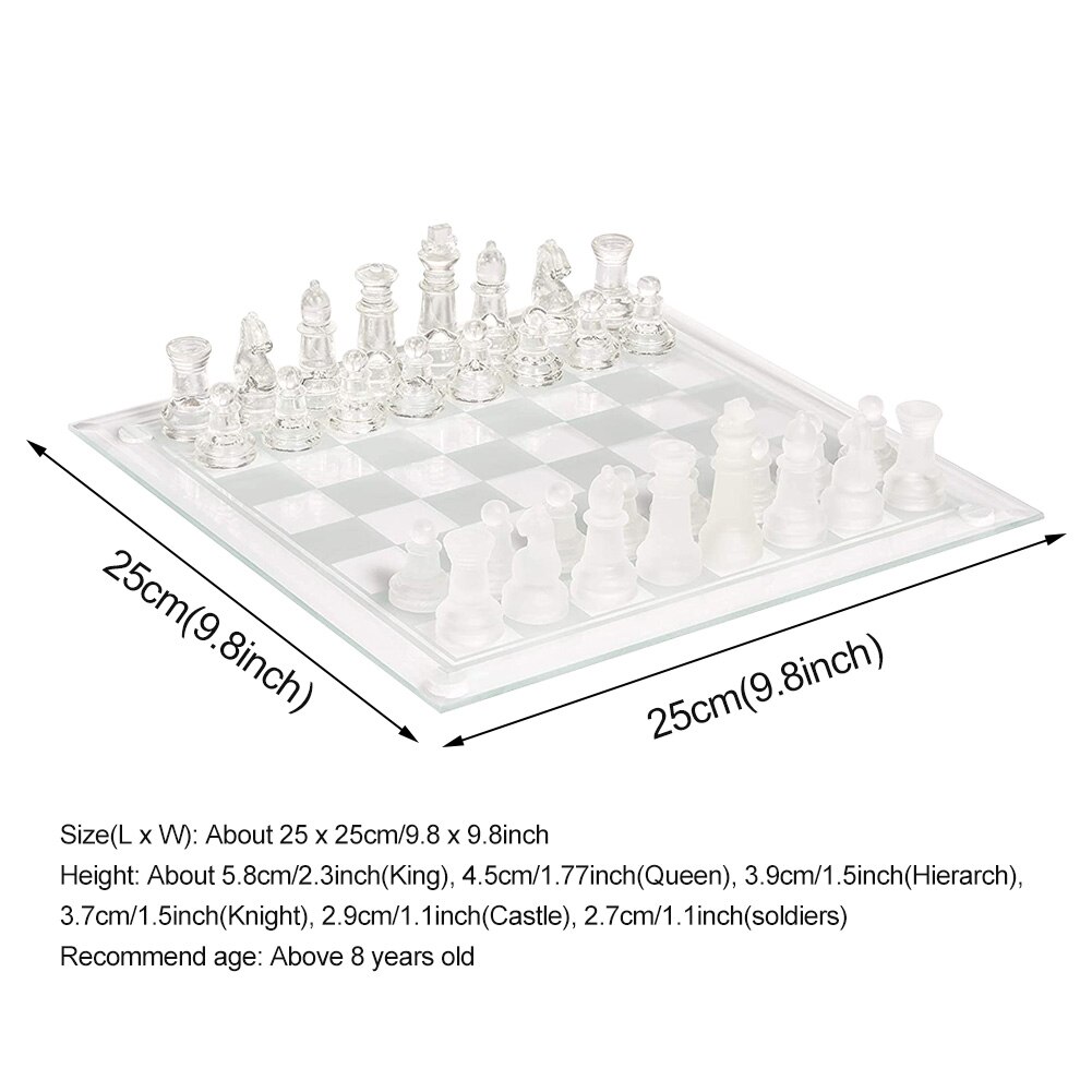 Portable Gaming Glass Chess Set Party Home For Adults Kids Fully Functional With Chessboard Clear Frosted