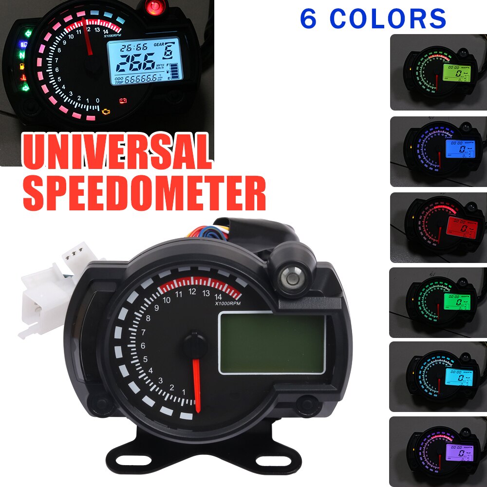Motorcycle Lcd Digitale Gauge Indicator Snelheidsmeter 15000Rpm Waterdichte Kilometerteller Velocimetro Meter 6 Kleuren Dashboard Universele
