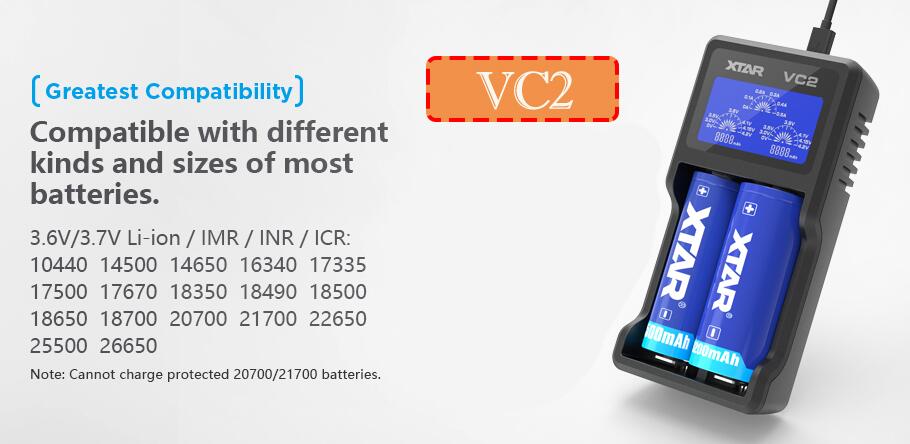 XTAR VC2 VC2 plus VC4 VC2S Colorful VA LCD battery charger for 10440/16340/14500/14650/18350/18500/18650/18700/21700/20700/17500: VC2