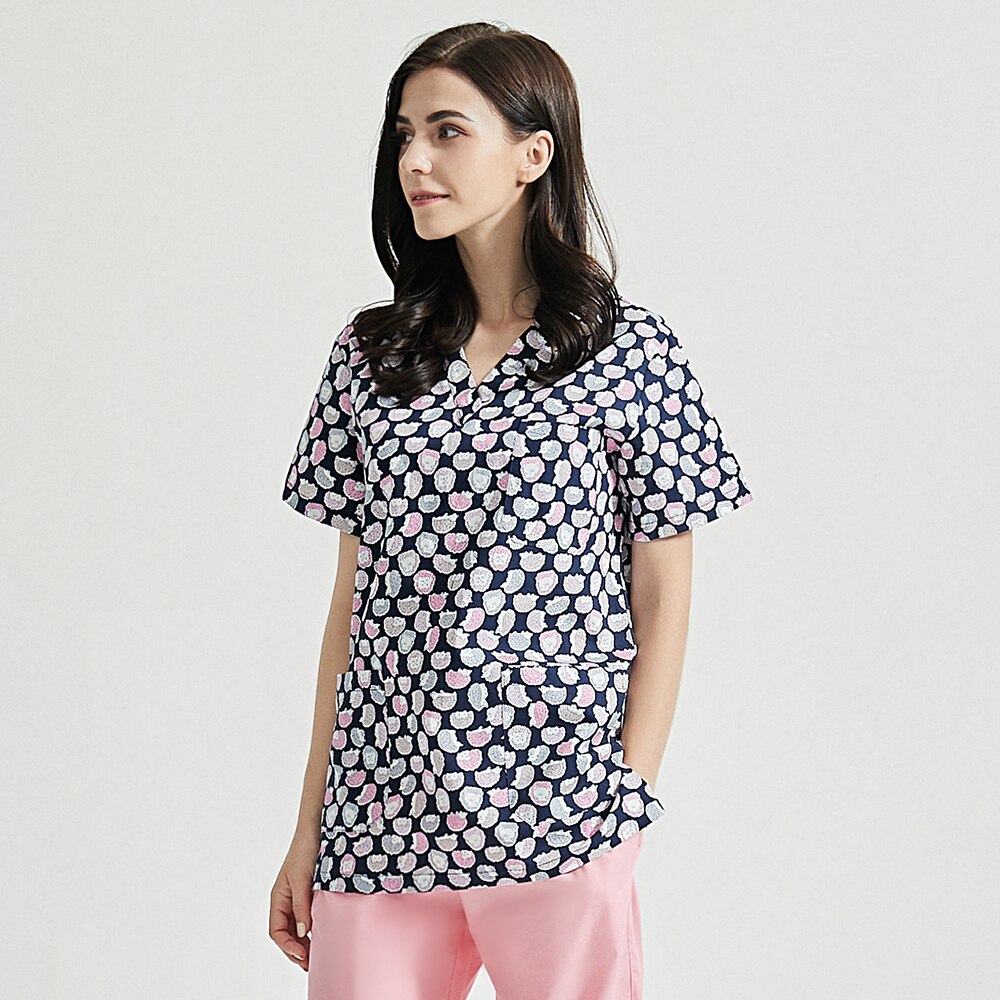 Lab cleaning job uniforms Scrubs uniform Unisex Cartoon printing scrubs tops scrubs work clothes tops/pants/set women