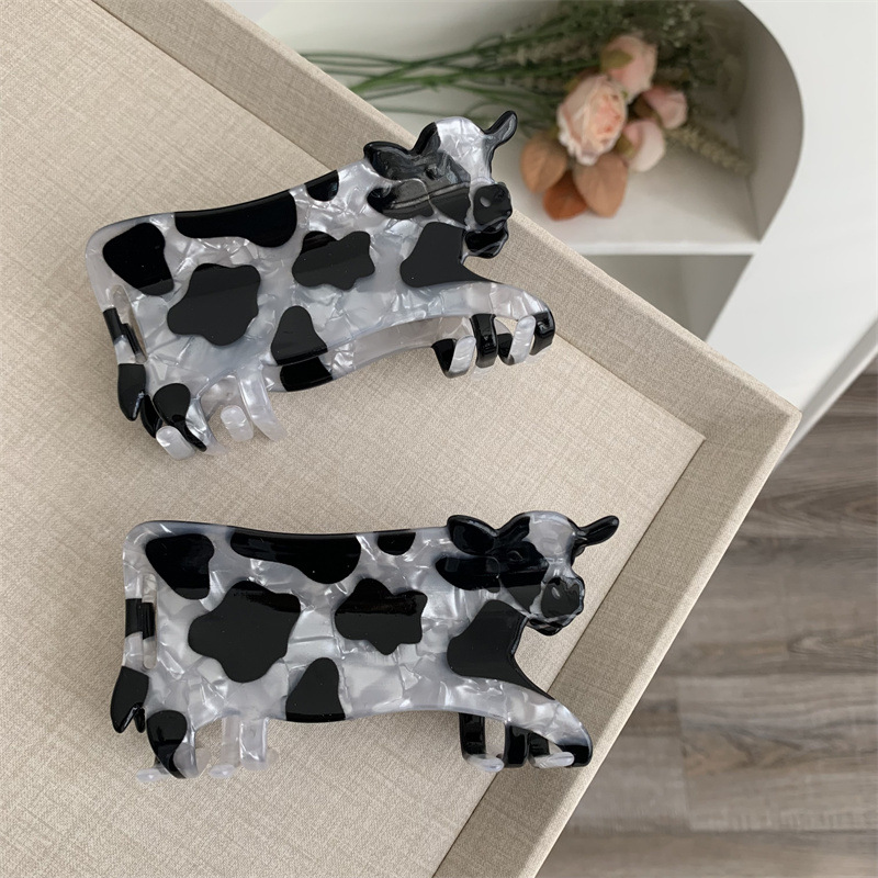 1 pinza para el pelo con forma de vaca animal, clip de tiburón estampado acrílico, nueva horquilla accesorio para el cabello