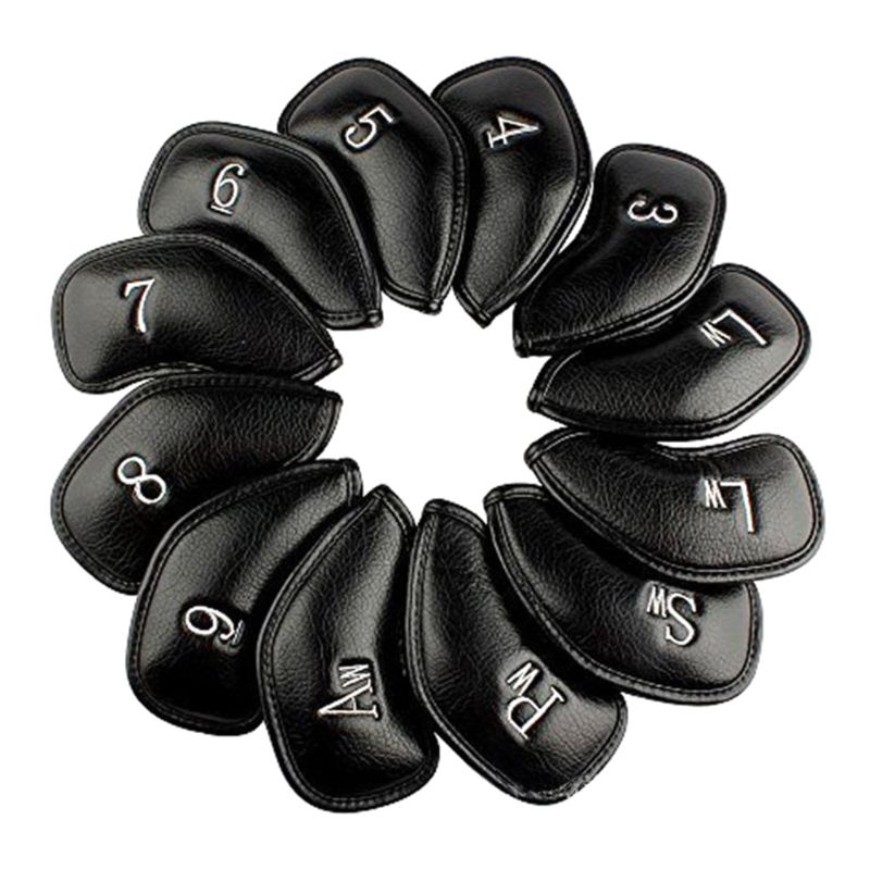 12 unids/set portátil PU Golf Club de cabeza de hierro cubre Protector Golf cabeza cubierta