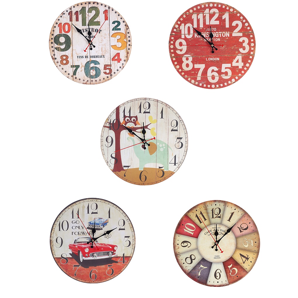 30cm Retro Round Bedroom Living Room Digital Dial Mute Wall Clock Imitative Wood Hanging Clock
