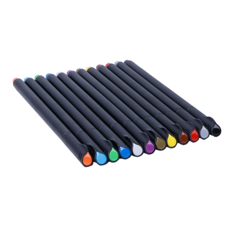 Fineliner 12 / 24 farver pen sæt 0.4mm fine tip linje skrivning tegning markør pen: 12