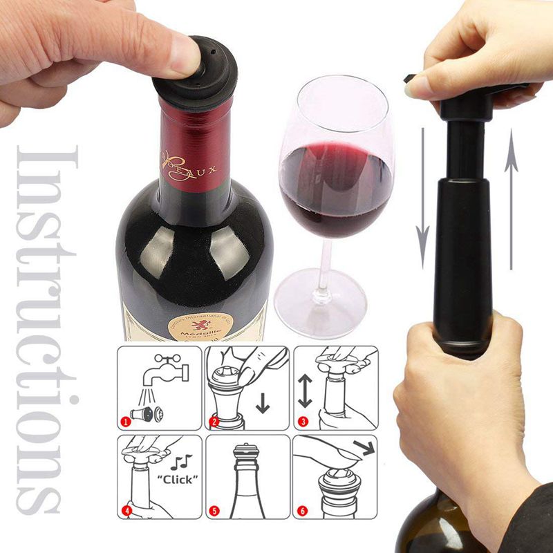 Wine Vacuum Pump with 4 Stoppers - Wine Stopper for Long Shelf life black