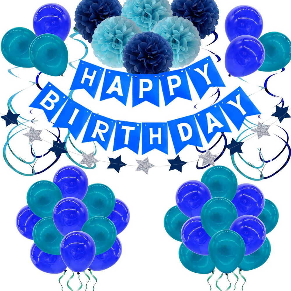 1 Set Van Rubber Ballonnen Happy Birthday Brieven Fishtail Ballonnen Blauw Papieren Bloem Bal Baby Shower Party Decoraties Levert