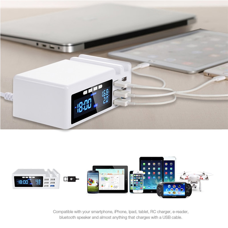 Electric LED Alarm Clock Fast Charger USB Charging Phone Smart Wireless Digital Thermometer Clock Snooze Table Clock Home Decor