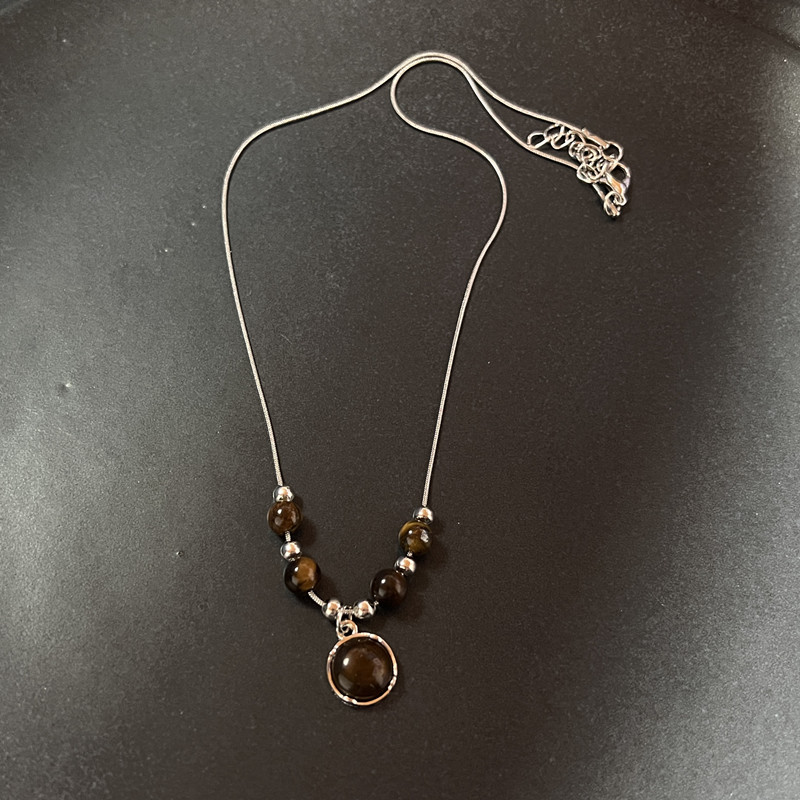 Vintage lederen bruine stenen hanger ketting stapelen choker temperament sleutelbeen ketting voor vrouwen meisje herfst winter ketting: Donker Goud