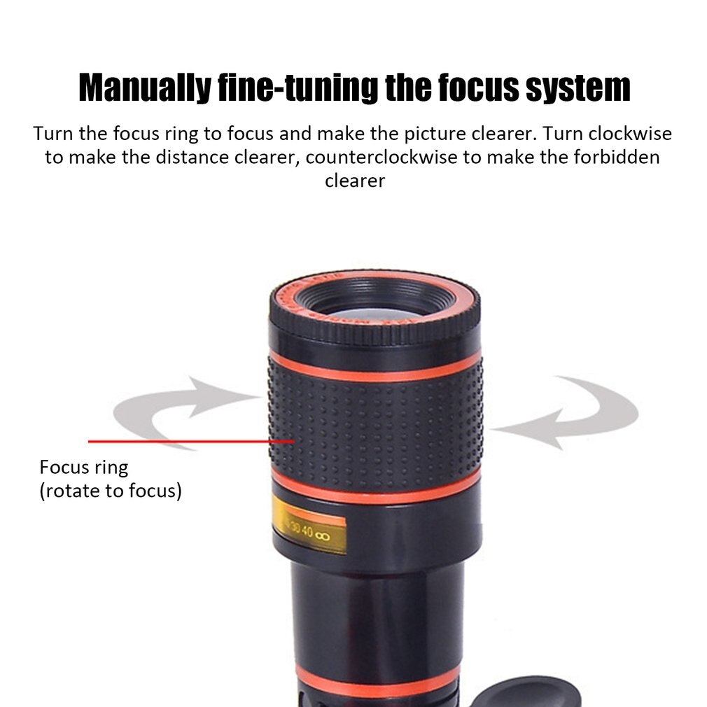 Universal 12X Zoom Mobile Phone Telephoto Lens HD Telescope Telephoto Mobile Phone Camera Lens with Clip External Optical Len