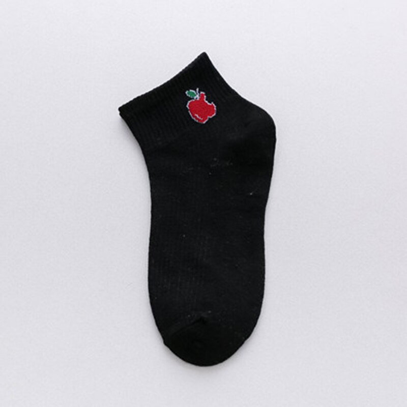 Spring Summer Art Fresh Fruit Boat Socks White Soft Cotton Socks Breathable Cute Women's Travel Hosiery: black