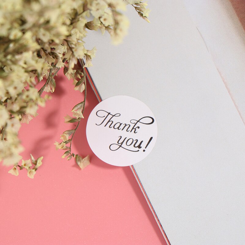 500PCS Stationery Stickers Thank You Series Round Sticker White Seal Labes for Baking Package and Christmas Decoration