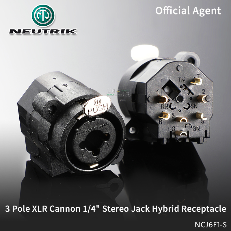 Neutrik 3 Pole XLR/Stereo Jack Hybrid Chassis Connector Combo Cannon Female Receptacle with 1/4" Audio Plug Horizontal PCB Mount