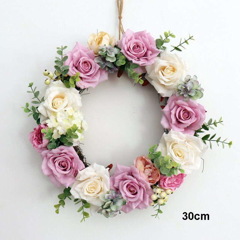 Kunstig simulering blomster bryllupsdekorasjon jul kransdør dekorasjon rose blomsterkrans hjem fest dekor: 6