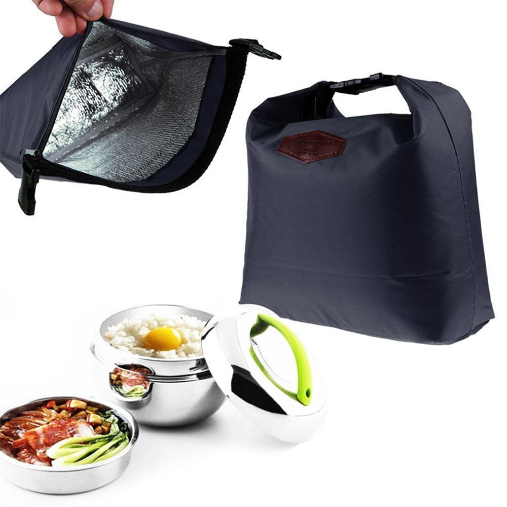 Bolso de mano, bolsas de almuerzo, bolsa con aislante portátil, bolsa de almacenamiento impermeable para alimentos, bolsas de almacenamiento para comida escolar para estudiantes: navy blue
