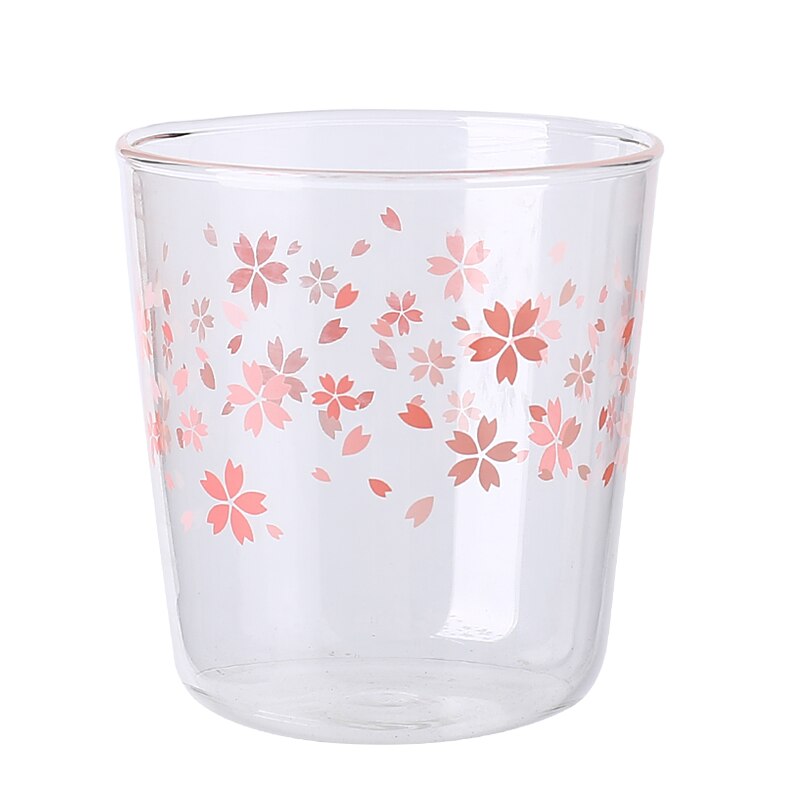 Tasse transparente à fleurs de cerisier, rose, café au lait, verre Sakura résistant à la chaleur, sous-verre Kawaii