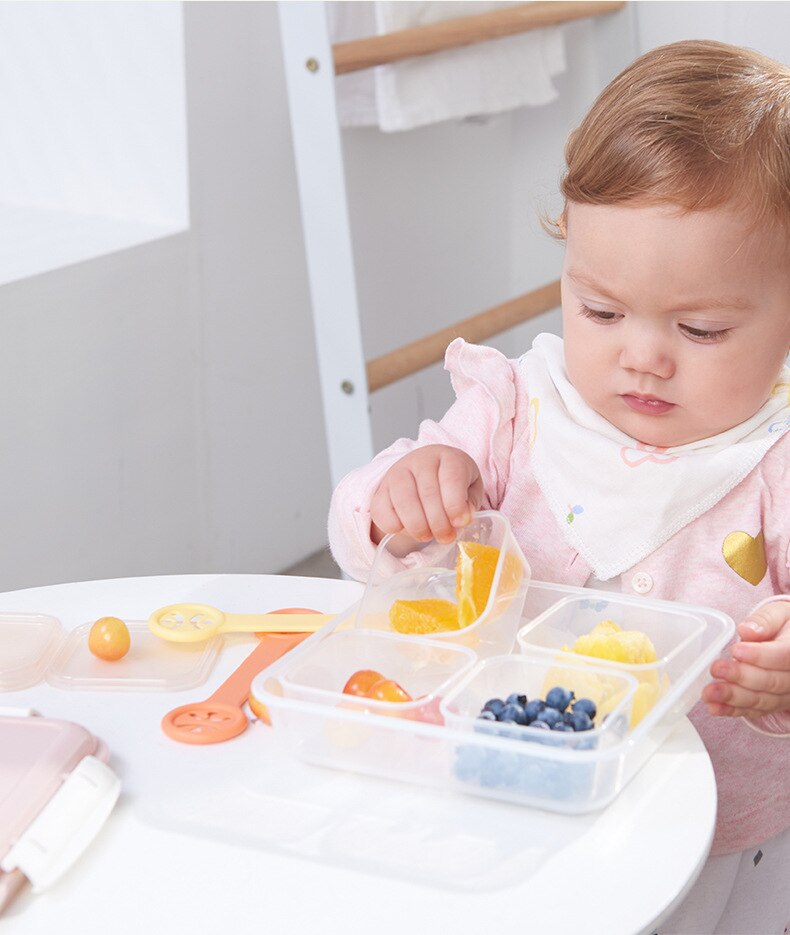 Baby madkasse fodringsbestik sæt baby med låg mikroovn opbevaringsboks komplementær madforseglingsboks babymad opbevaring