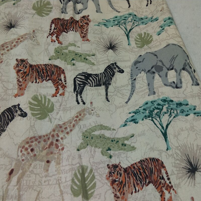 50x105cm Vivid Forest Animal Happy Zoo Zebra Elephant Tiger Printed Cotton Fabric Animal Fabric Patchwork DIY sewing Cloth Dress