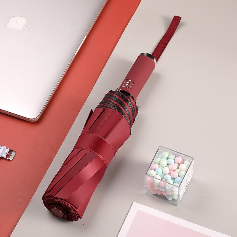 Womens Umbrella Windproof Strong Wind Resistant Men Folding Automatic Chinese 10K Sun And Rain Umbrella For Fish Big Parasol: wine red