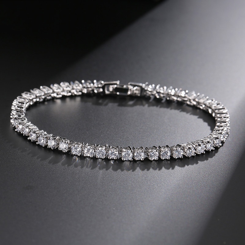Guld sølv farve 3mm cubic zirconia 18cm tennisbangle armbånd til kvinder bryllup luksus jul smykker  s4776