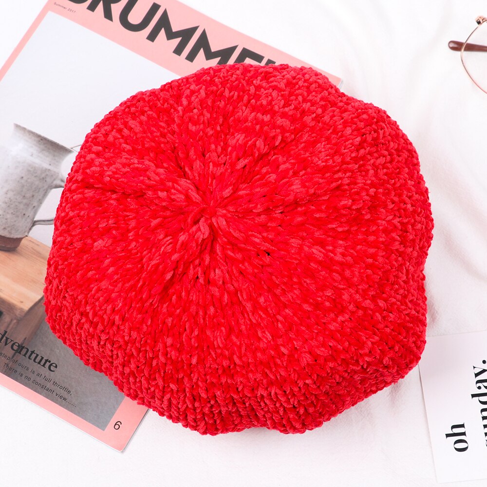 Dames winter baretten hoed chenille vintage stijl baretten dames effen kleur zachte warme mutsen dames eenvoudige mutsen