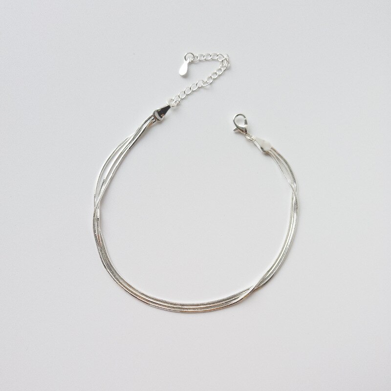 Sterling Silver Snake Bone Ankle Chain Men and Women Personality Temperament Foot Bracelet Contracted Three Ankle Chain