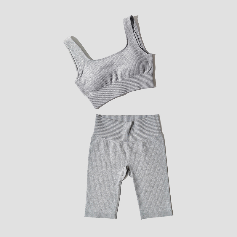 WAREBALL Seamless Women Yoga Set Sports Bra Sports Shorts Fitness Wear Outfit 2 Piece Gym Yoga Sets Workout Suits: S(45-55KG) / Gray