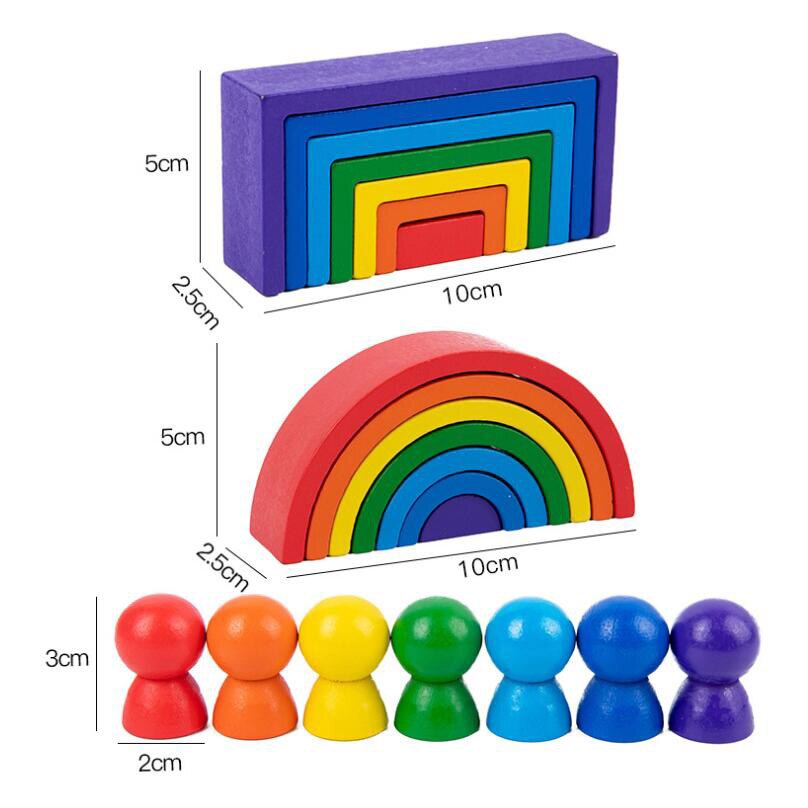 13 pièces/ensemble Montessori jouets en bois arc-en-ciel blocs amis Peg poupées corps bébé semblant jouer personnes FiguresRainbow empileur