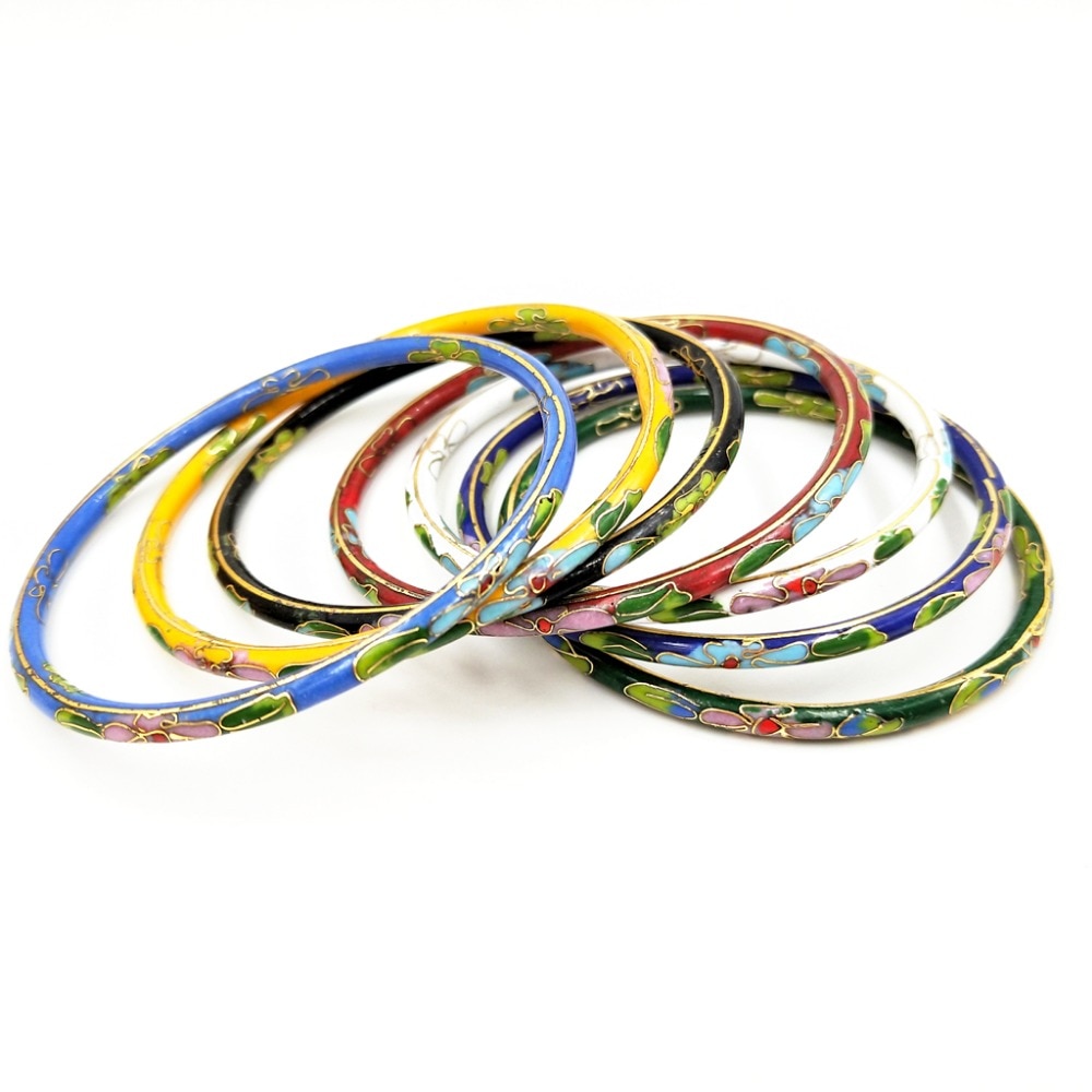 Lii Ji-brazalete de esmalte chino Cloisonne, pulsera hueca, estilo informal, para madres, 7 unids/lote,