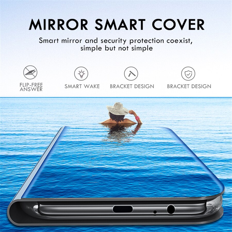 Flip etui til samsung galaxy  j6 sm j600 j600fn j600fn/ ds sm -j600f sm -j600f/ ds sm -j600fn klart speil pu skinndeksel