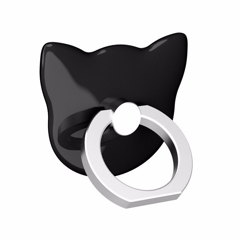 Kattenkop galvaniseren vinger ring houder mobiele telefoon houder telefoonstandaard ringen 360 graden standaard houder voor iphone telefoon ring: Zwart